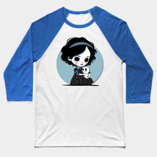 Cure cartoon girl holding a skeleton doll under a crescent moon Baseball T-Shirt